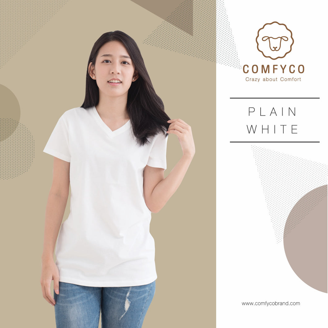 [Women] Comfyco Plain Tee V NECK - WHITE (ไม่ปักโลโก้)